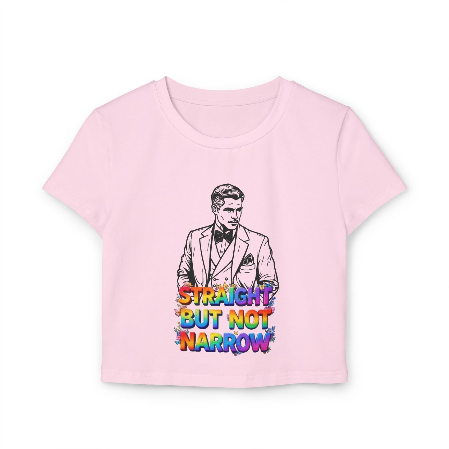 LGBTQ+ Pride Women's Baby Tee - Straight But Not Narrow Graphic Crop Top