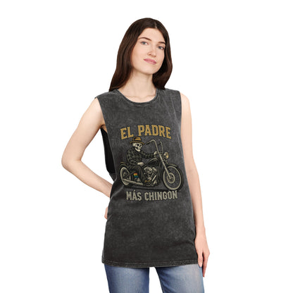 El Padre Más Chingón Stonewash Tank Top | Unisex Summer Apparel, Motorcycle Lover Gift, Casual Wear, Father's Day, Birthday Gift