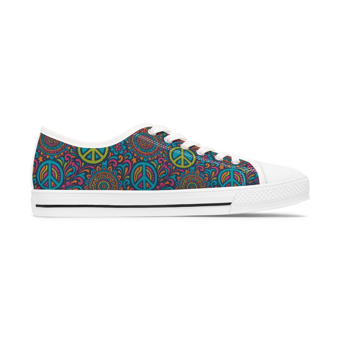 Colorful Peace Sign Women's Sneakers, Casual Shoes, Bohemian Style Footwear, Festival Ready, Unique Gift for Her