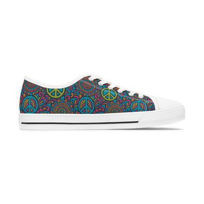 Colorful Peace Sign Women's Sneakers, Casual Shoes, Bohemian Style Footwear, Festival Ready, Unique Gift for Her