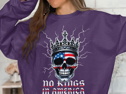 No Kings in America Skull Graphic Long Sleeve Shirt