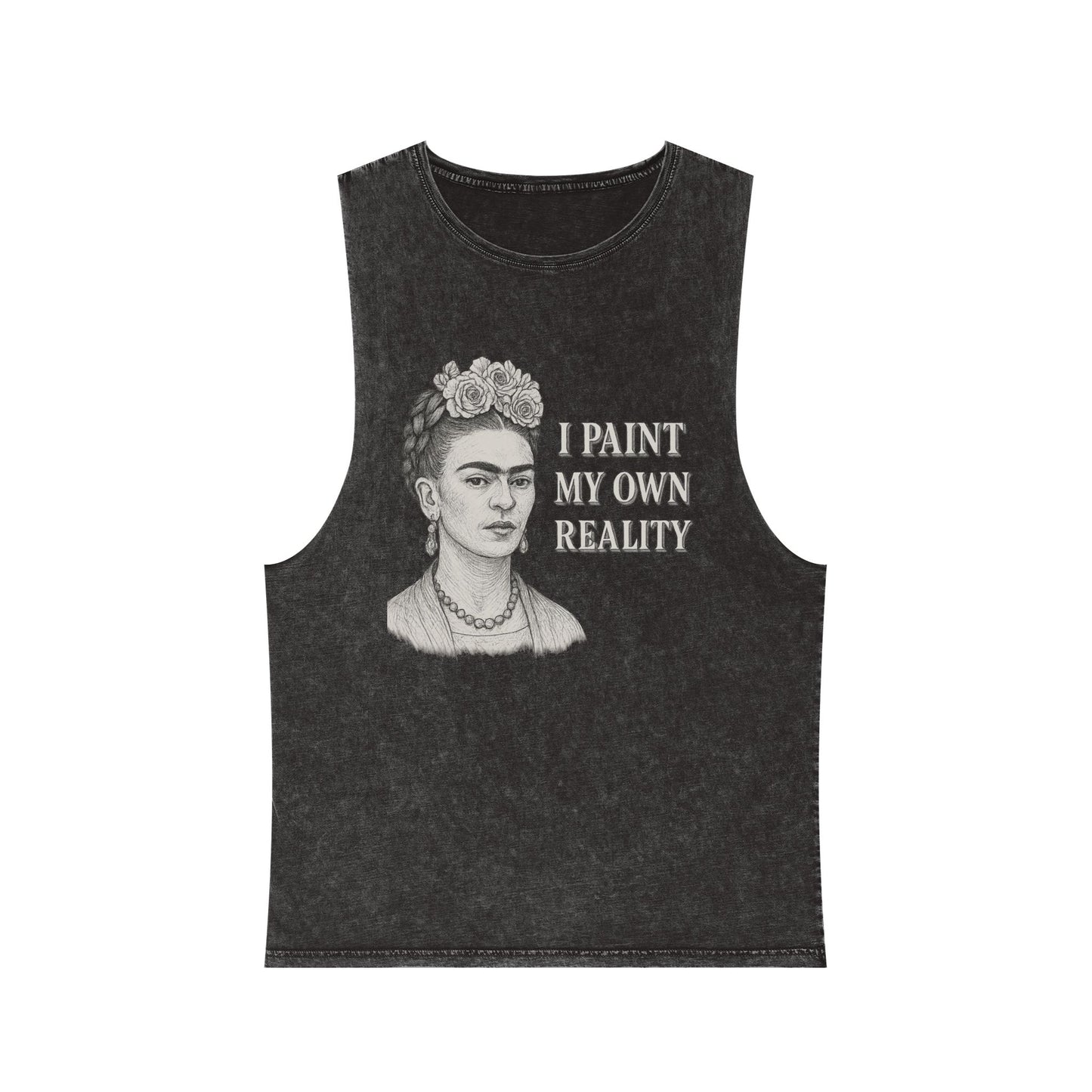 Frida Kahlo Inspirational Stonewash Tank Top, Unisex Graphic Muscle Shirt, Art Lover Gift, Bohemian Summer Top, Creative Reality Apparel