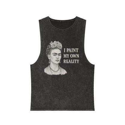 Frida Kahlo Inspirational Stonewash Tank Top, Unisex Graphic Muscle Shirt, Art Lover Gift, Bohemian Summer Top, Creative Reality Apparel