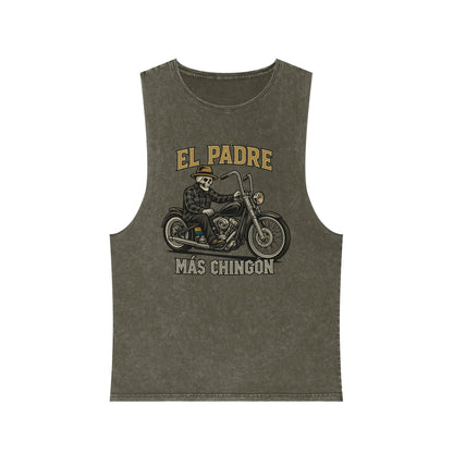 El Padre Más Chingón Stonewash Tank Top | Unisex Summer Apparel, Motorcycle Lover Gift, Casual Wear, Father's Day, Birthday Gift