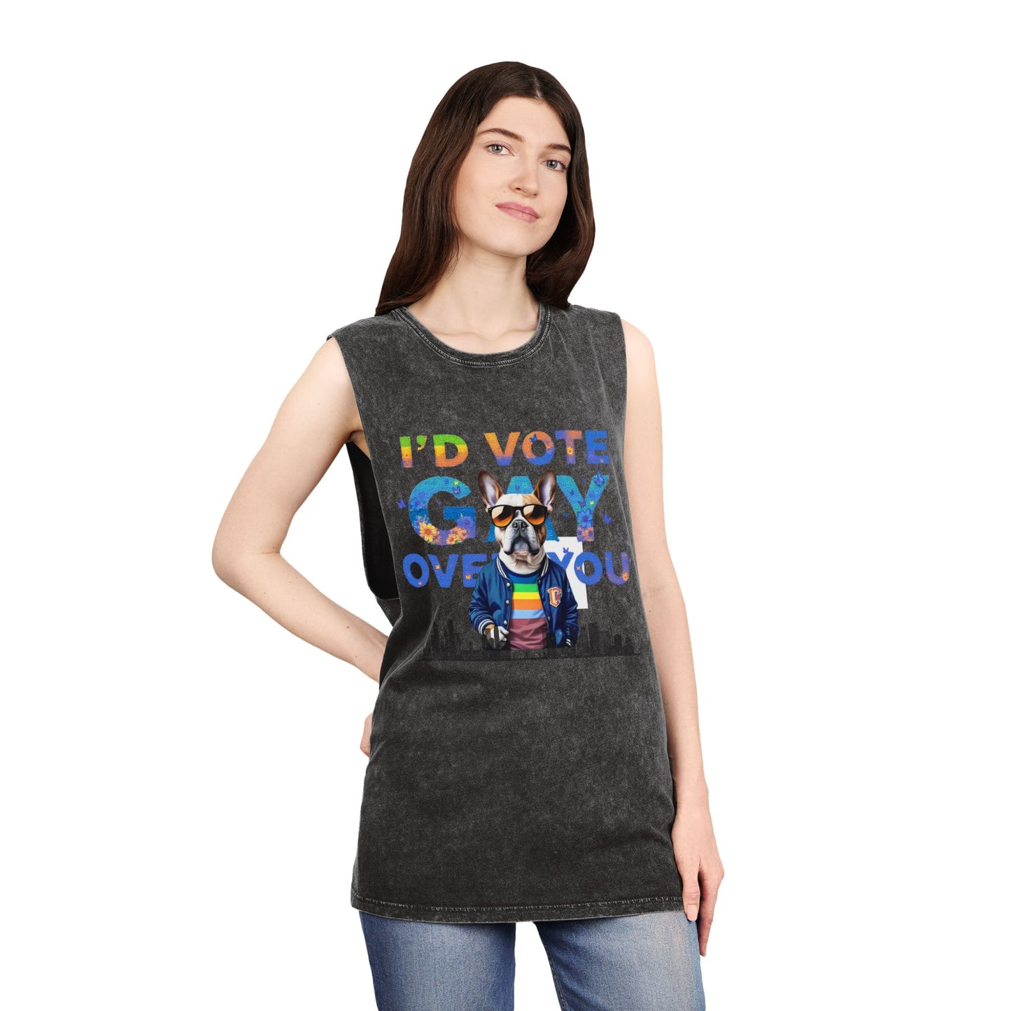 Vote Gay Over You Stonewash Tank Top, LGBTQ+ Pride Apparel, Unisex Summer Shirt, Festival Wear, Gift for Allies