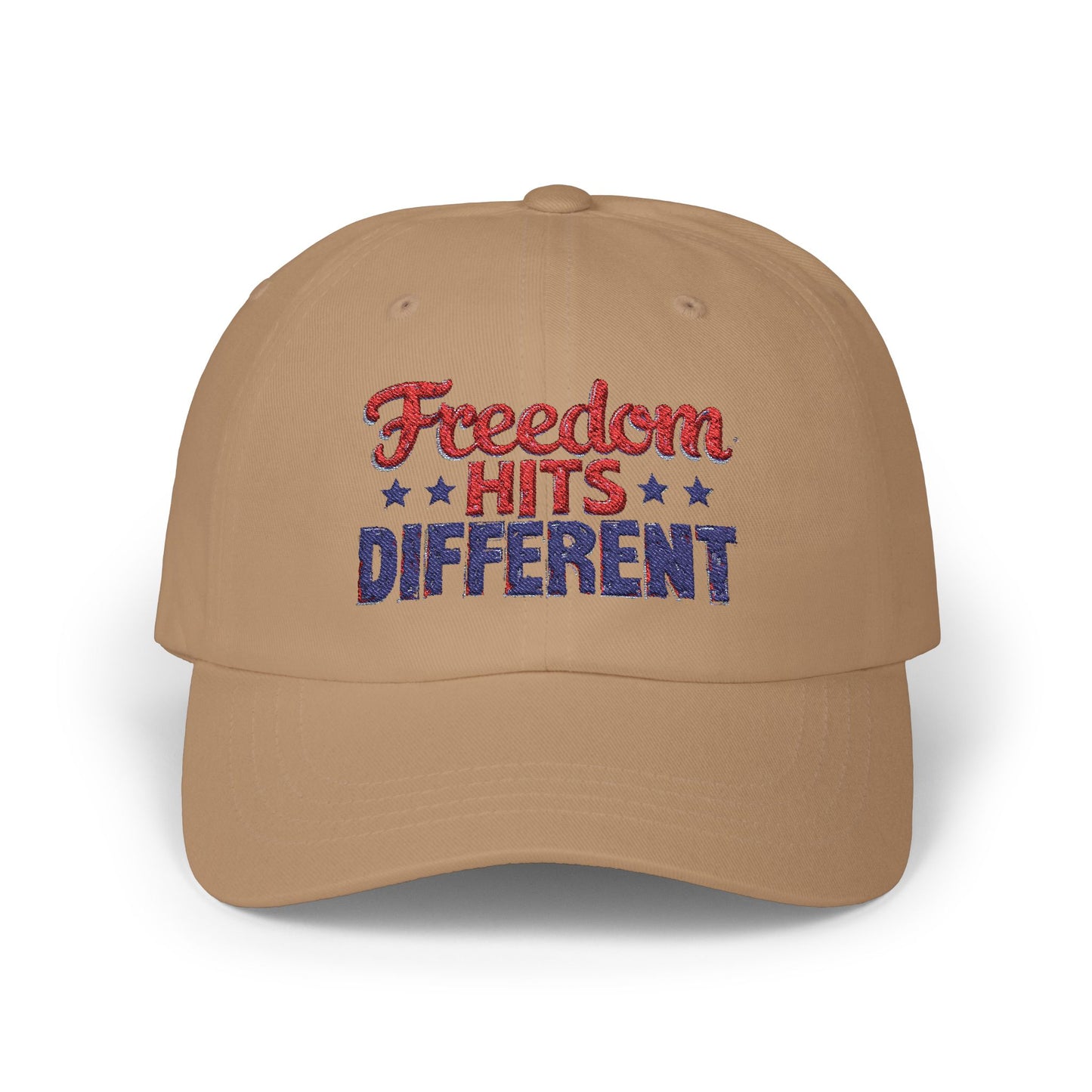 Freedom Hits Different Dad Cap - Classic White Adjustable Hat for Patriotic Fashion