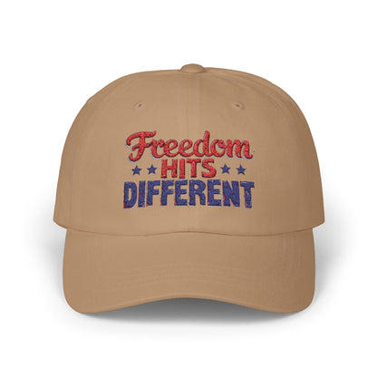 Freedom Hits Different Dad Cap - Classic White Adjustable Hat for Patriotic Fashion