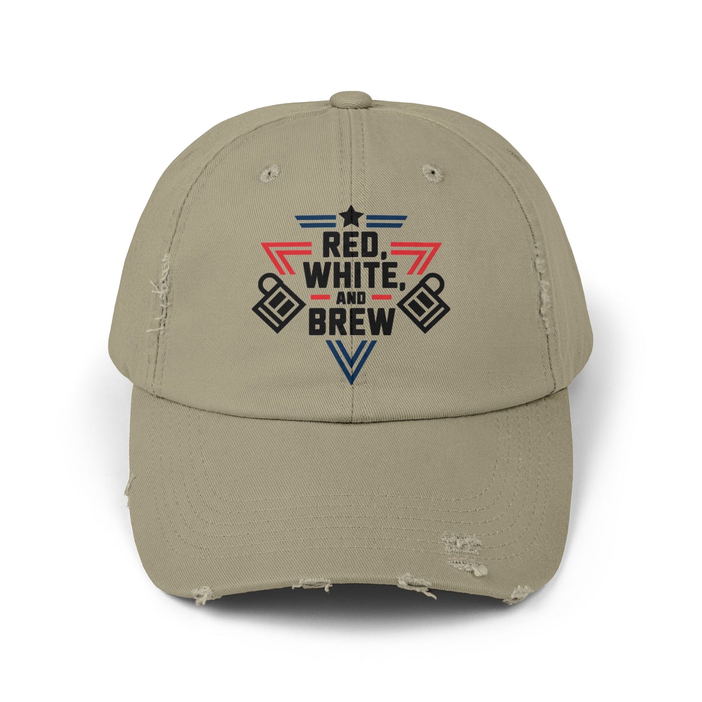 Unisex Distressed Cap - Red, White, and Brew for Celebrations