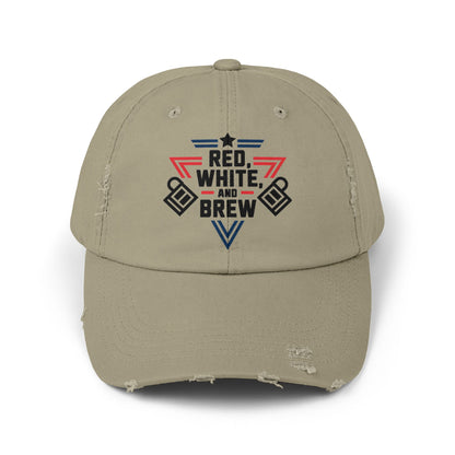 Unisex Distressed Cap - Red, White, and Brew for Celebrations