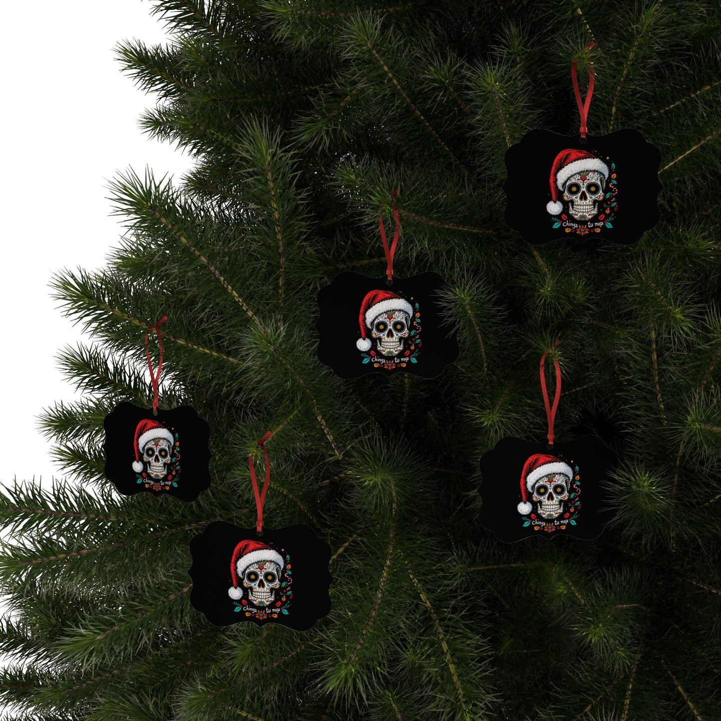 Day of the Dead Skull Christmas Ornament — Aluminum Holiday Decoration
