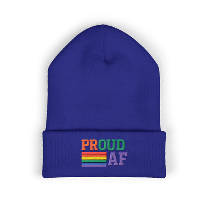 Proud AF Embroidered Beanie — Rainbow Pride Cuffed Hat