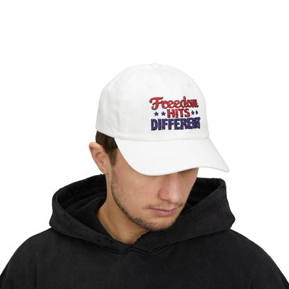 Freedom Hits Different Dad Cap - Classic White Adjustable Hat for Patriotic Fashion
