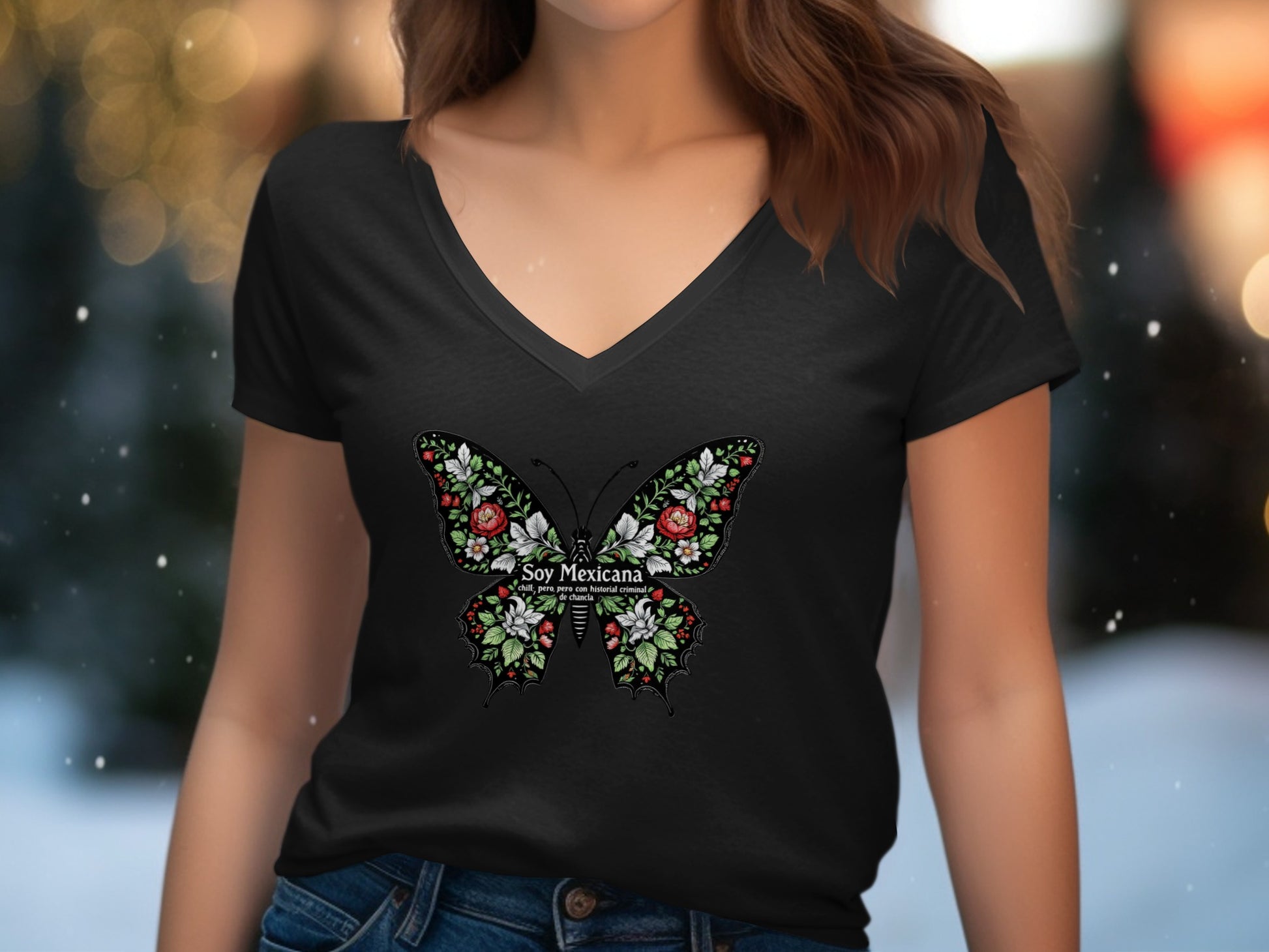 Soy Mexicana Butterfly Graphic V-neck T-shirt Product