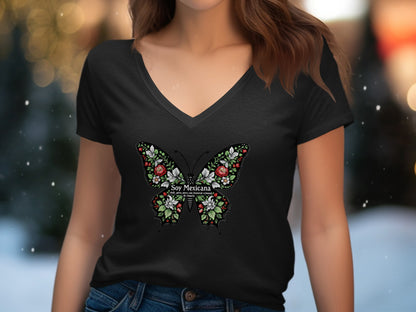 Soy Mexicana Butterfly Graphic V-neck T-shirt Product