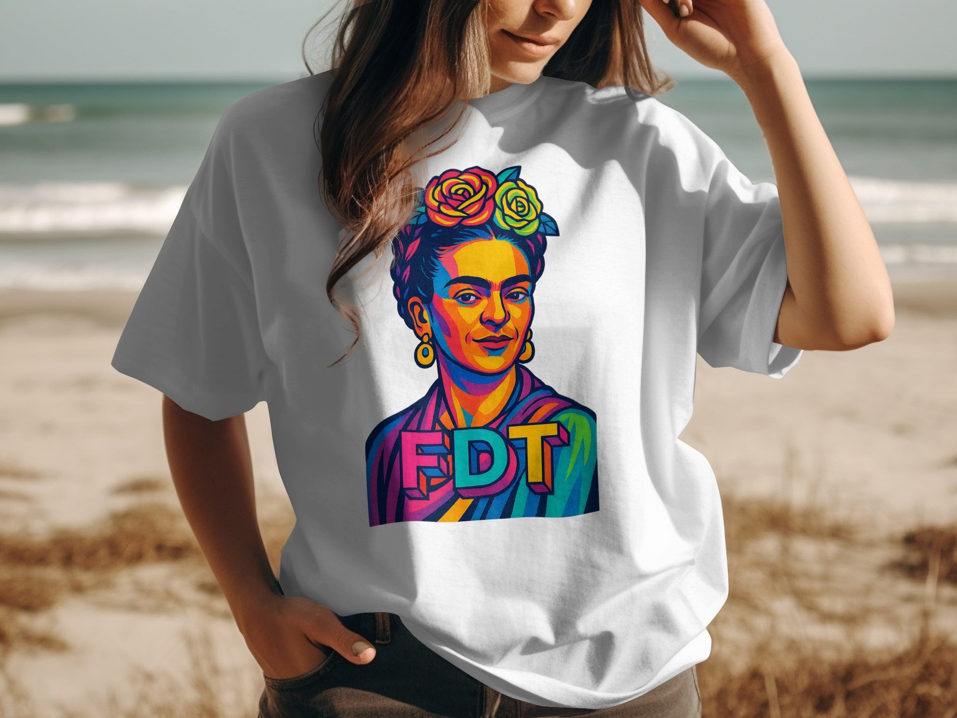 Colorful Artistic Design White T-shirt product type