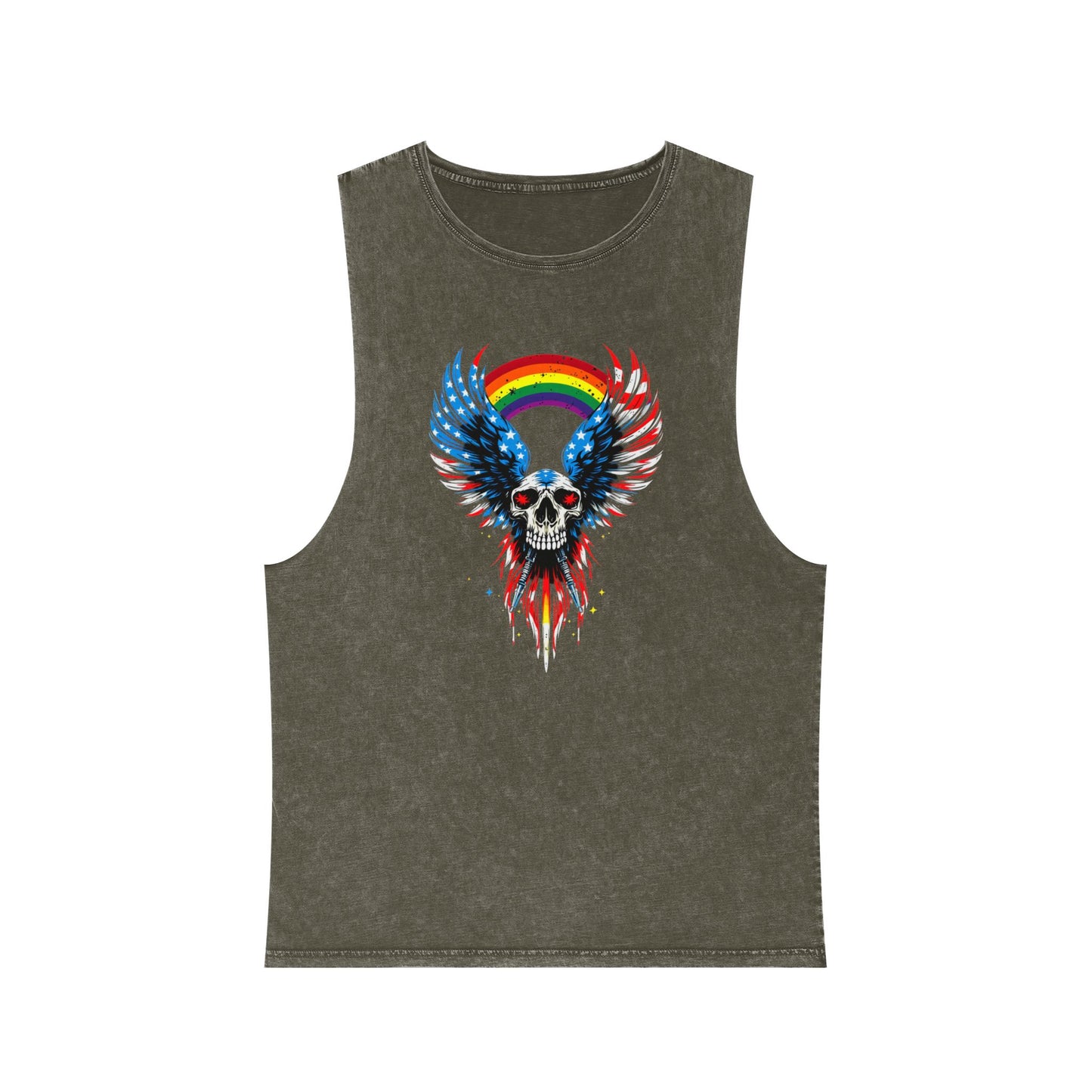 Pride Tank Top Unisex Skull & Wings Stonewash Tank Top | Grunge Style, Summer Essential, Music Festival, Casual Wear, Gift for Him/Her