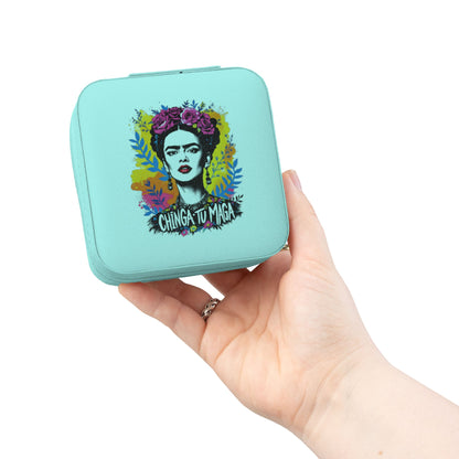 Frida Kahlo Floral Jewelry Travel Case – Compact Pink Organizer with Ring Rolls & Compartments