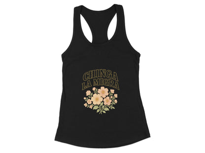 Chinga La Migra Floral Print Black Tank Top product