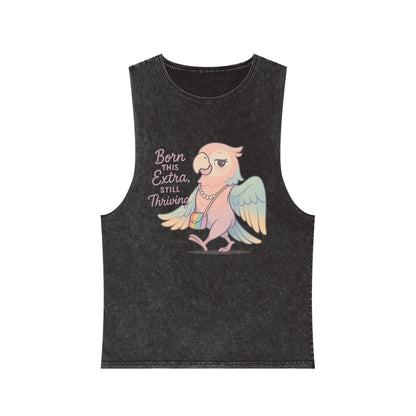 Unisex Stonewash Tank Top - Born This Extra, Summer Wear, Casual Tank, Gift for Her, Festival Top, Beach Outfit