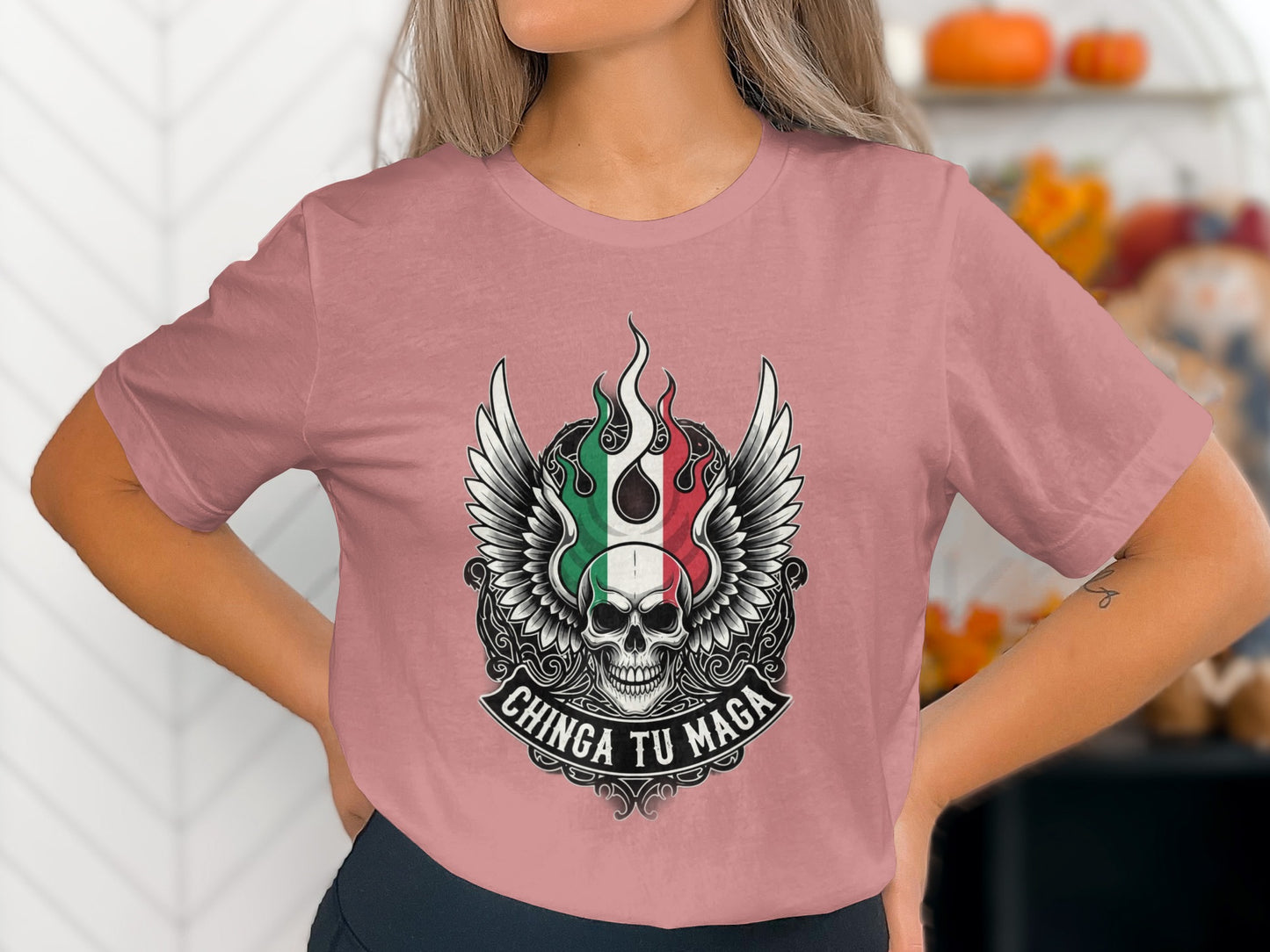 Chinga Tu Maga Skull And Flames Graphic T-shirt