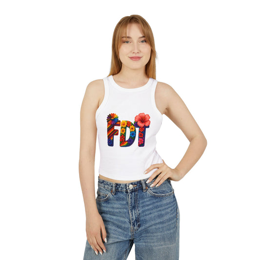 Floral Graphic Women's Racer Tank Top - Fun & Colorful Summer Wear