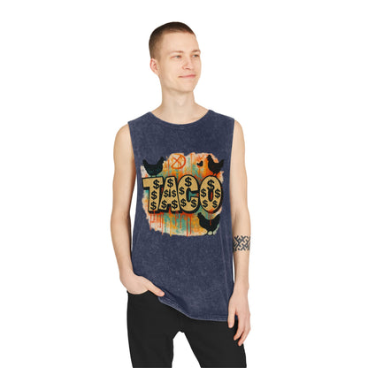 Trendy Stonewash Tank Top for Casual Vibes, Unisex Summer Tee, Graphic Muscle Shirt, Festival Wear, Beachwear, Gift Idea