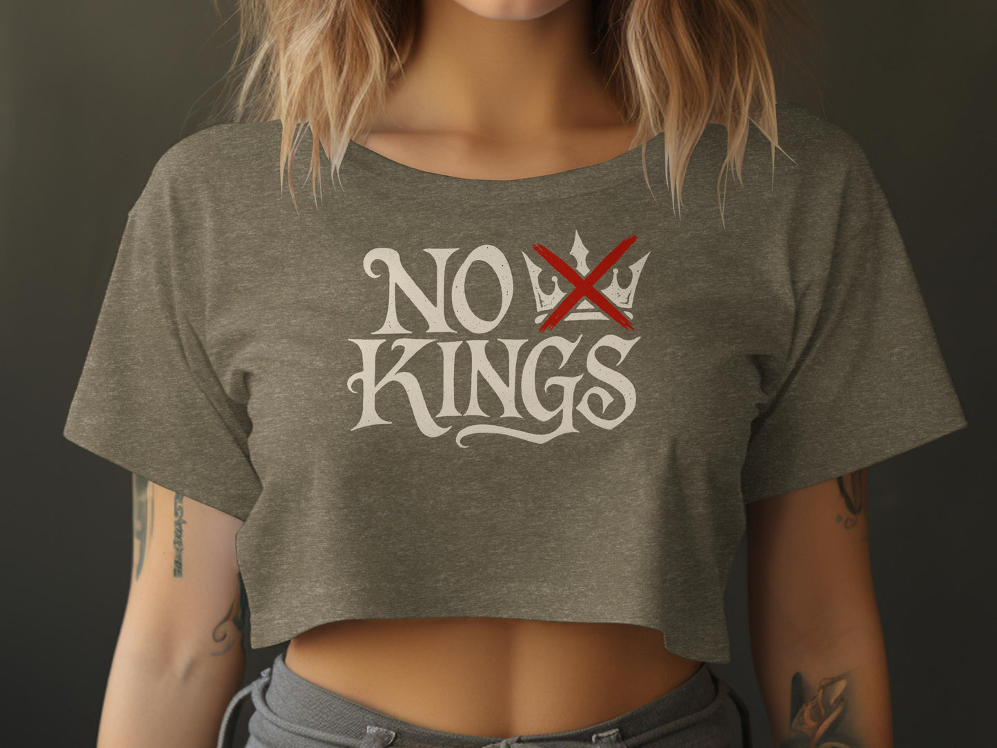 No Kings Crossed Out Crown Design Crop Top product