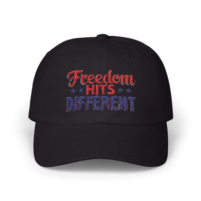 Freedom Hits Different Dad Cap - Classic White Adjustable Hat for Patriotic Fashion