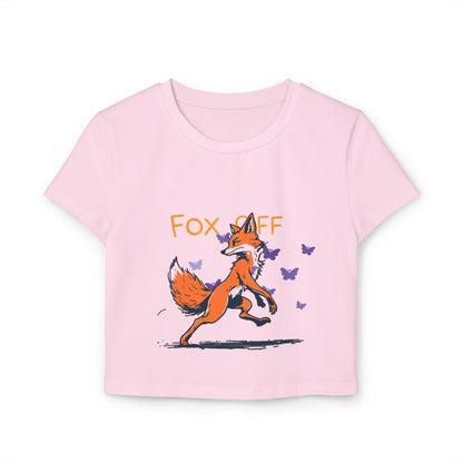 Whimsical Women's Baby Tee - Fox Off Graphic, Cute Cropped T-Shirt, Animal Lover Gift, Casual Summer Top, Trendy Graphic Tee