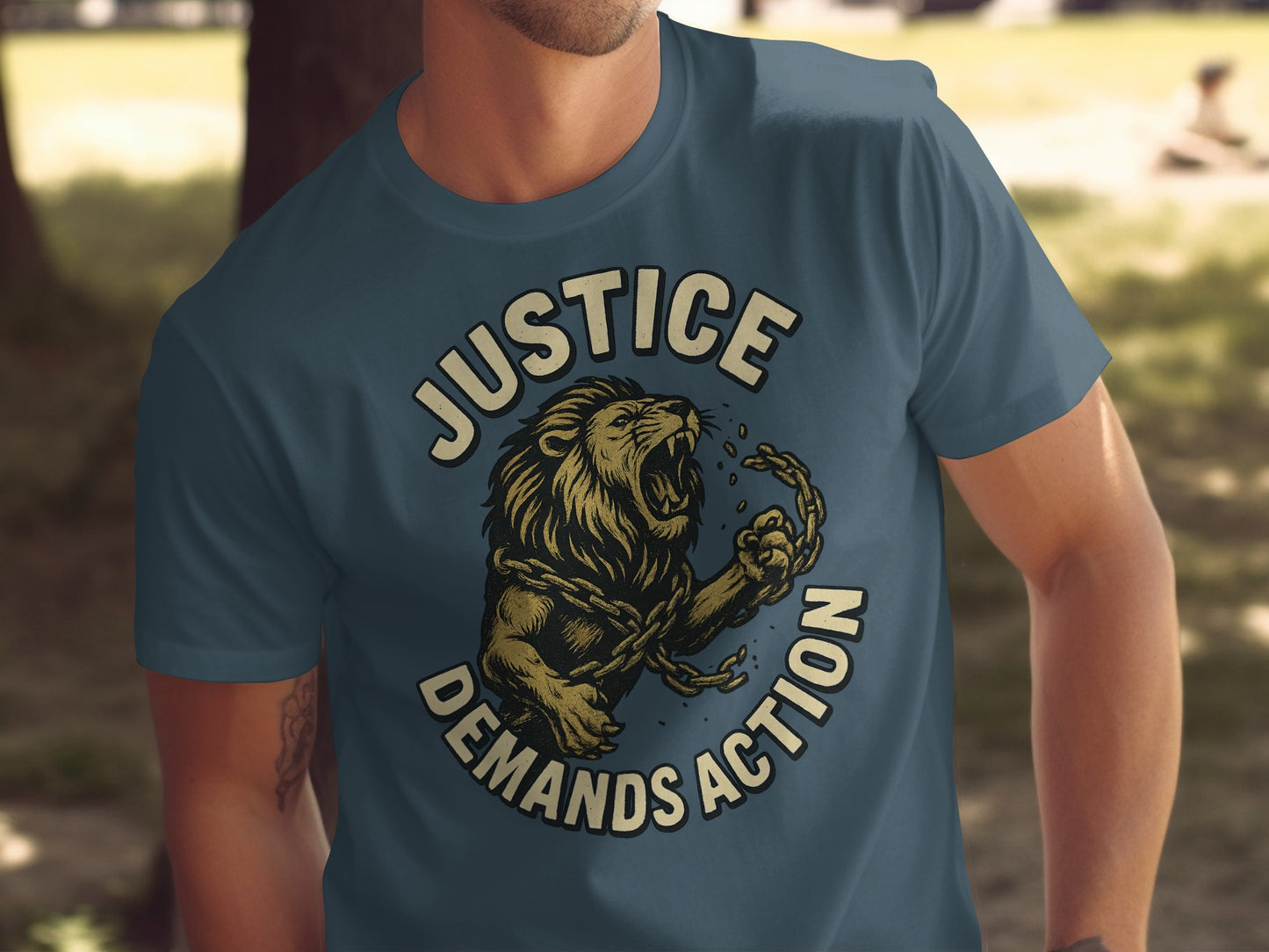 Bold Justice Demands Action Lion Graphic T-shirt
