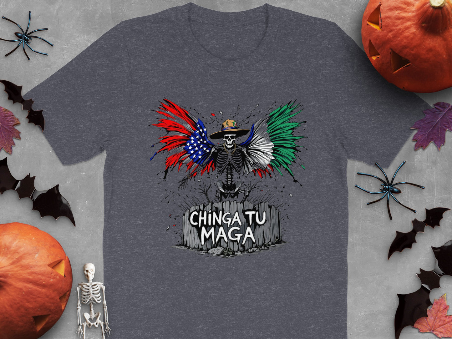 Chinga Tu Maga Skeleton with Flags Design T-shirt product type