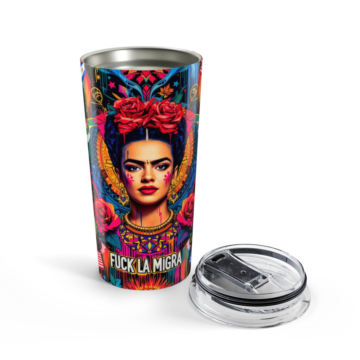 Vibrant Frida Kahlo Travel Mug with Bold Statement