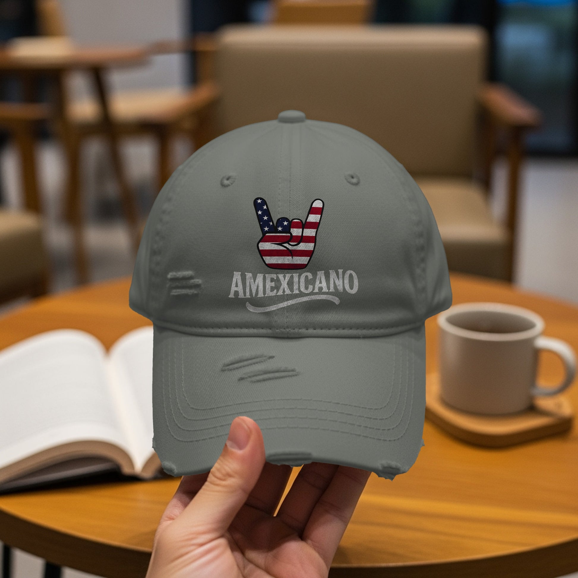 Americano Flag Hand Sign Embroidered Baseball Cap product