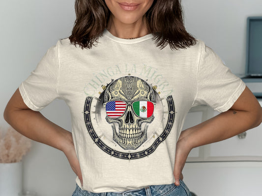 Chinga La Migra Skull Graphic Shirt trendy product type