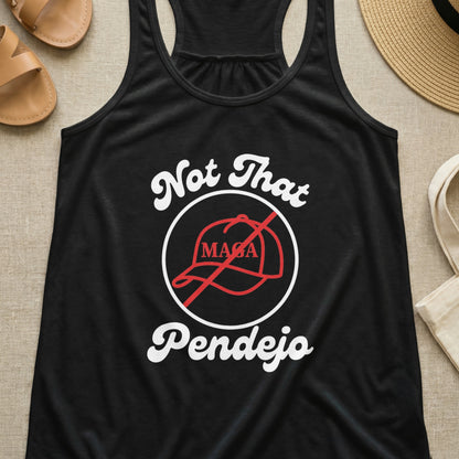 Black tank top with white text and a red crossed-out MAGA hat design.