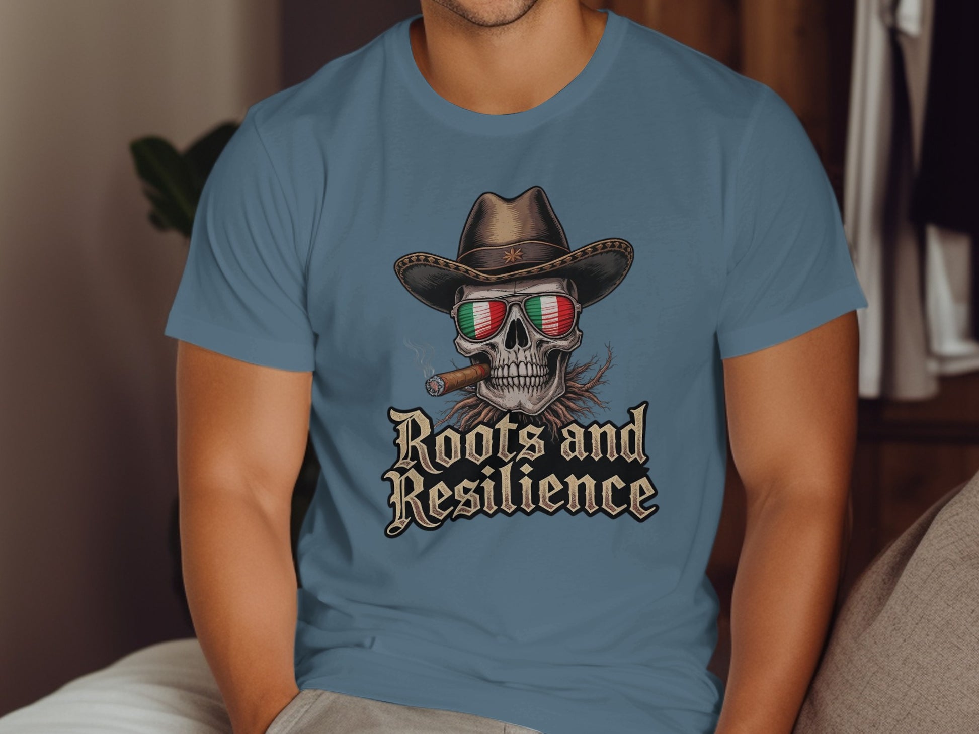 Roots and Resilience Skull Cowboy Hat T-shirt Product