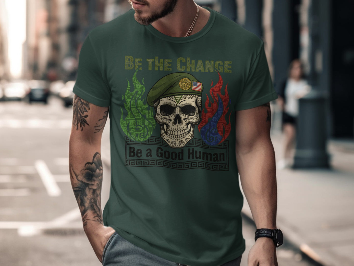 Be the Change Be a Good Human Skull T-Shirt