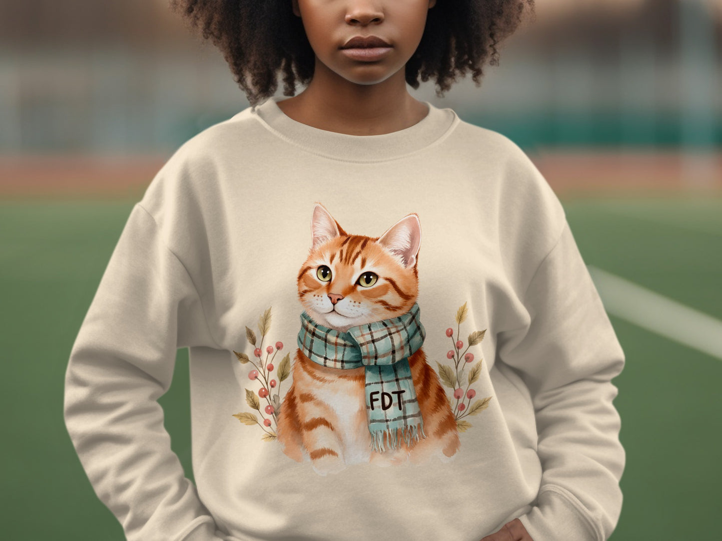 Cozy Cat Design with Scarf Women's Sweatshirt