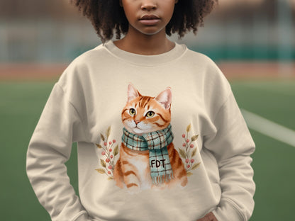 Cozy Cat Design with Scarf Women's Sweatshirt