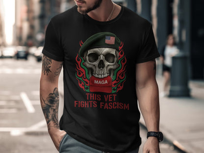 This Vet Fights Fascism Skull Design T-Shirt