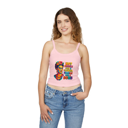 Frida Kahlo Inspired Spaghetti Strap Tank Top, Floral Art Top, Women's Graphic Tee, Gift for Art Lovers, Summer Wear, Festival Fashion
