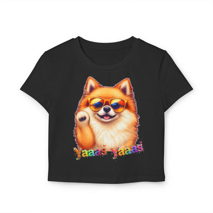 Trendy Women's Baby Tee - 'Yaas Yaas' Pomeranian Design