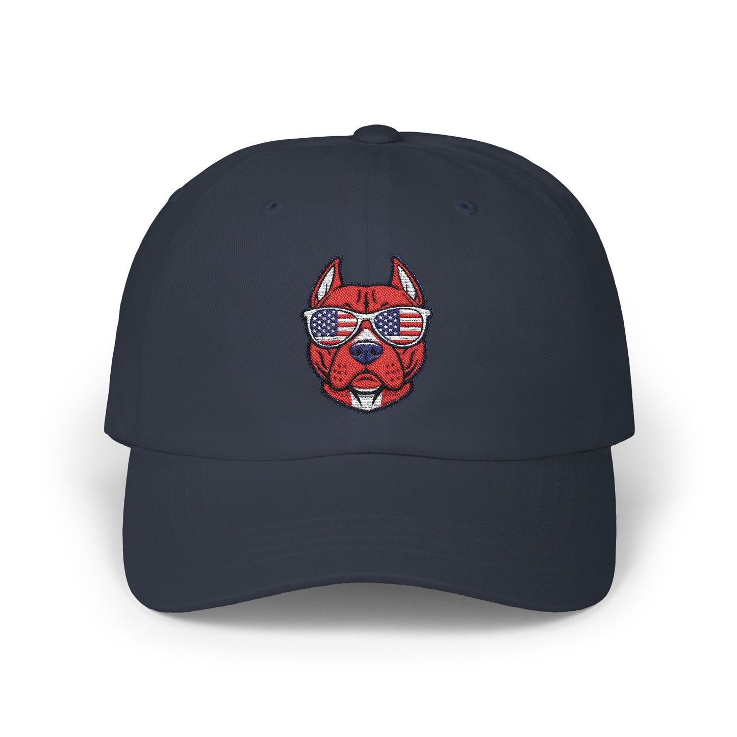 Patriotic Dog Dad Cap - Classic White Hat with American Flag Sunglasses Design
