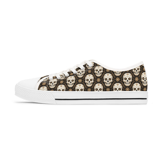 Skull Pattern Women's Low Top Sneakers - Trendy Casual Footwear, Unique Gifts, Halloween Shoes, Festival Fashion, Everyday Style