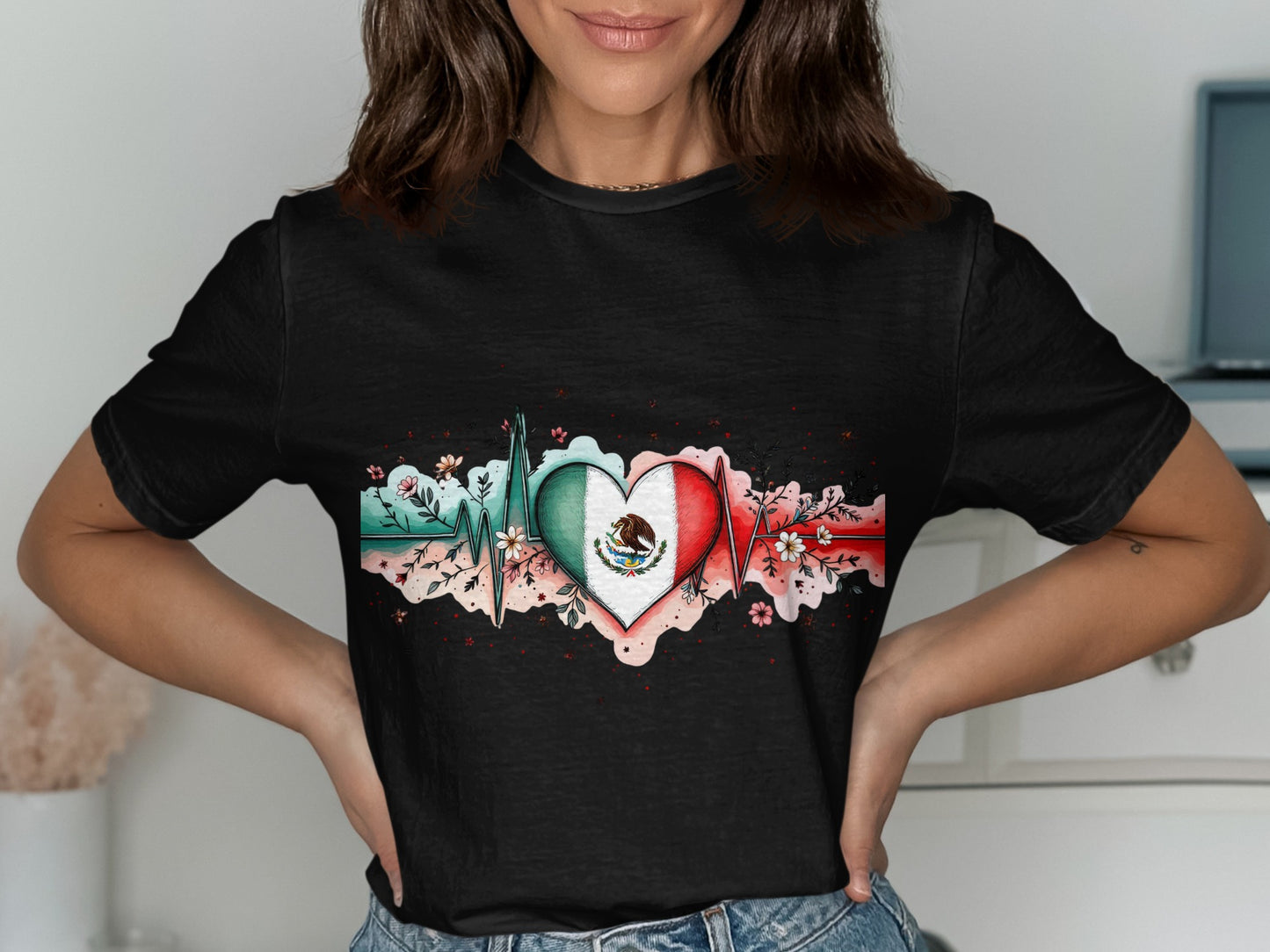Mexican Heart Design on Black T-shirt product