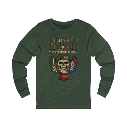 Chinga Tu Maga Skull & Flames Graphic Military Vet Tee Long Sleeve Tee