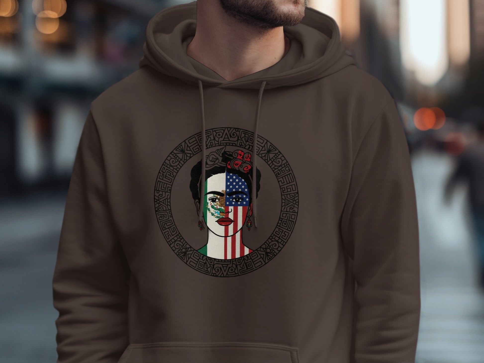 Aztec Calendar Design USA and Mexico Flag Hoodie product