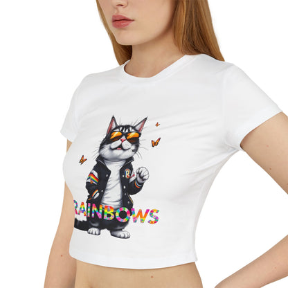 I ❤️ Rainbows Cat Women's Baby Tee - Cute Summer Top for Cat Lovers