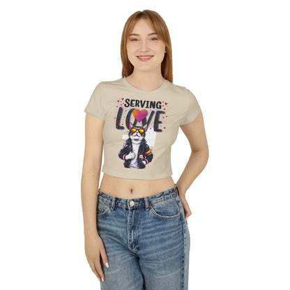 Serving Love Cat Graphic Baby Tee for Women