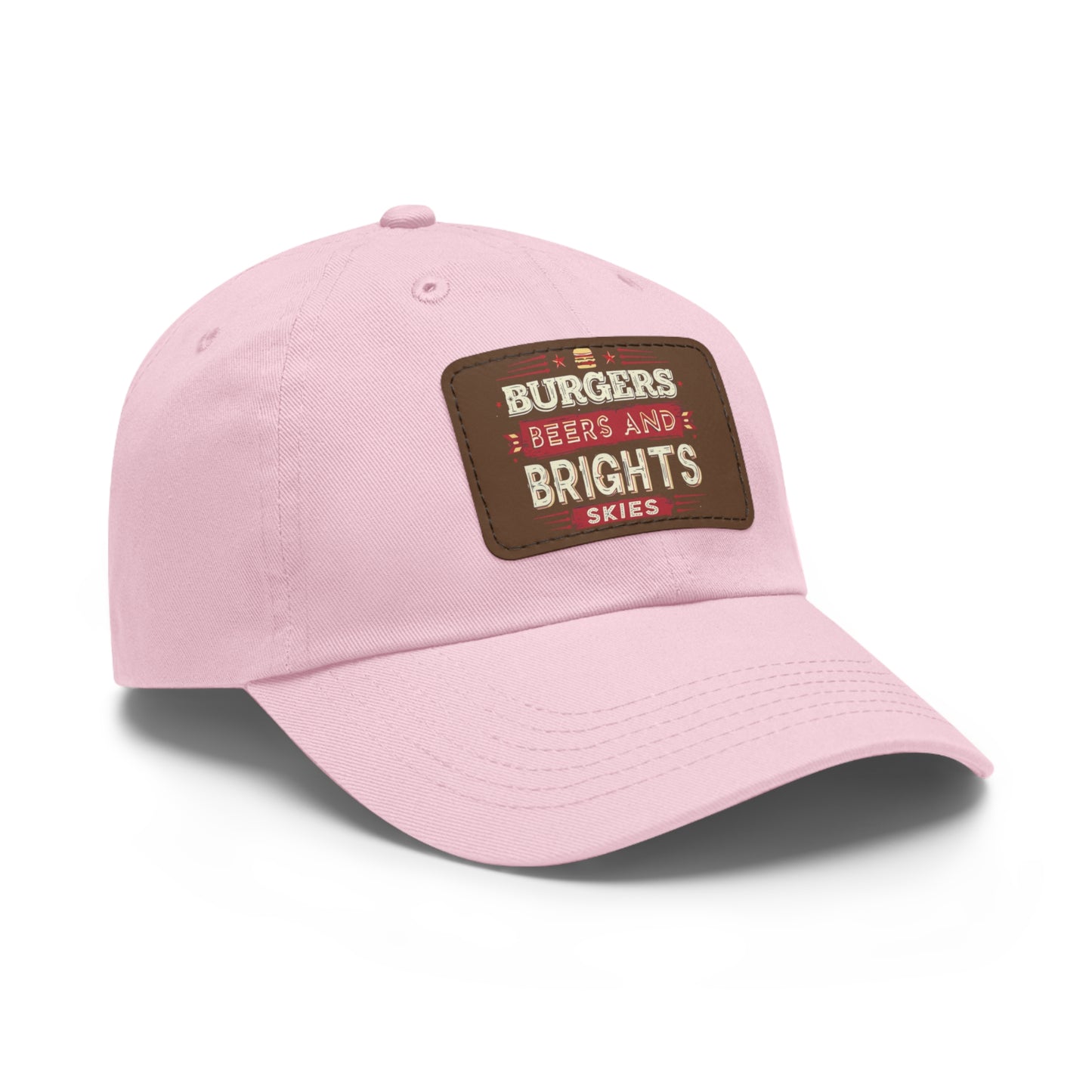 Dad Hat with Leather Patch - Burgers, Beers, and Bright Skies